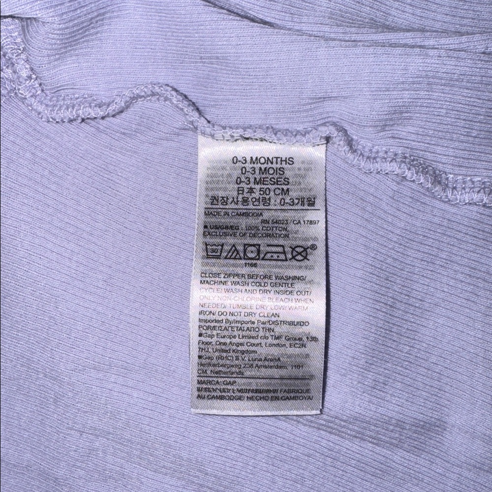 babyGAP Lavender Ribbed & Ruffled Two-Way Zip One-Piece | 0-3 Months - Picture 7 of 8